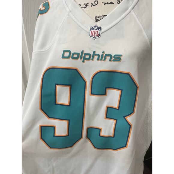 NIKE NFL MIAMI DOLPHINS JERSEY  DEFENSE 93 SZ XL WHITE TEAL ATHLETIC ATHLEISURE - Picture 9 of 15